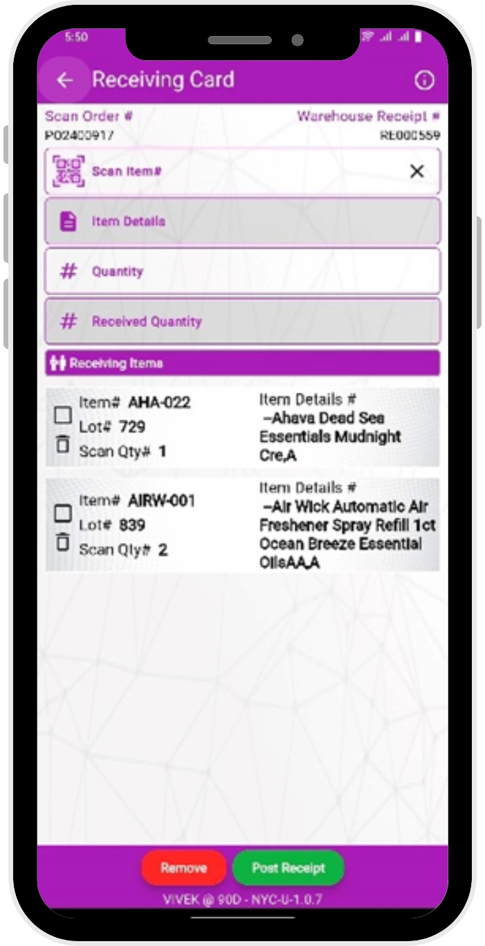 Receiving-dashboard